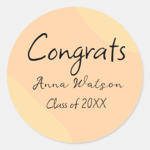 Orange yellow abstract graduate congrats add name classic round sticker