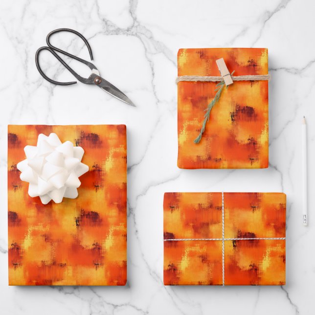 Orange & Yellow Abstract Paint  Wrapping Paper Sheet (Front)