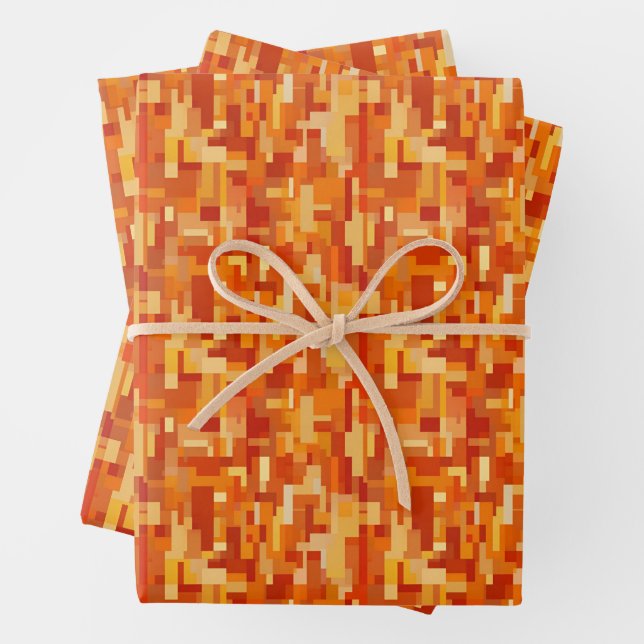 Orange / Yellow Abstract Squares & Rectangles Wrapping Paper Sheet (In situ)
