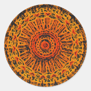 Orange, Yellow and Black Abstract Classic Round Sticker