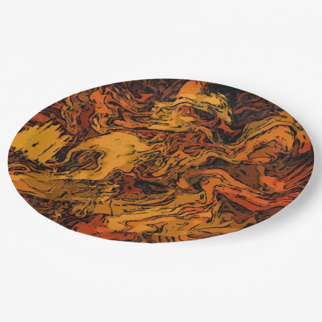 Orange, Yellow and Black Abstract Paper Plate (Angled)