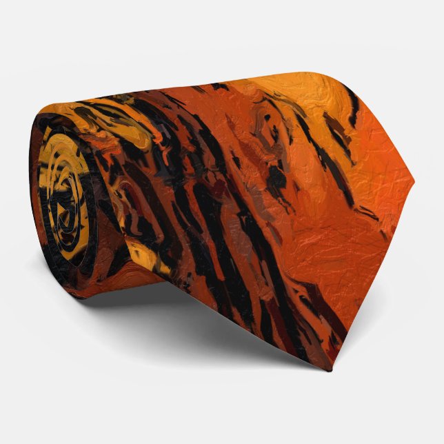 Orange, Yellow and Black Abstract Tie (Rolled)
