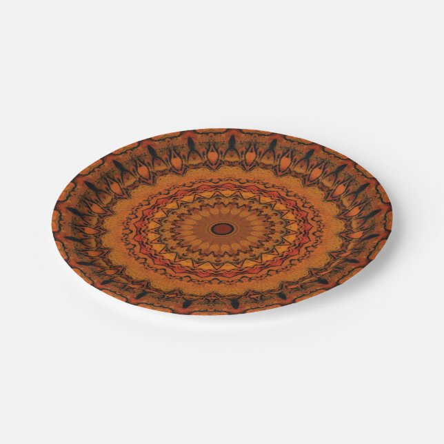 Orange, Yellow and Black Mandala Paper Plate (Angled)