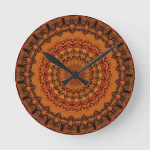 Orange, Yellow and Black Mandala Round Clock