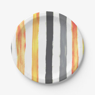 Orange yellow and black Watercolor stripe plate