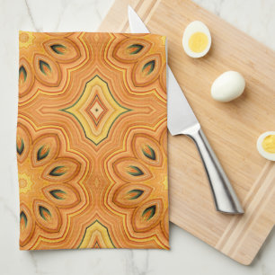 Orange, Yellow and Green Flower Kaleidoscope Tea Towel