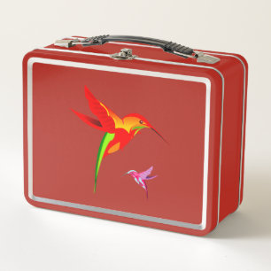 Orange Yellow And Green Hummingbird Metal Lunch Box