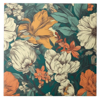 Orange, yellow and green pretty floral ceramic tile