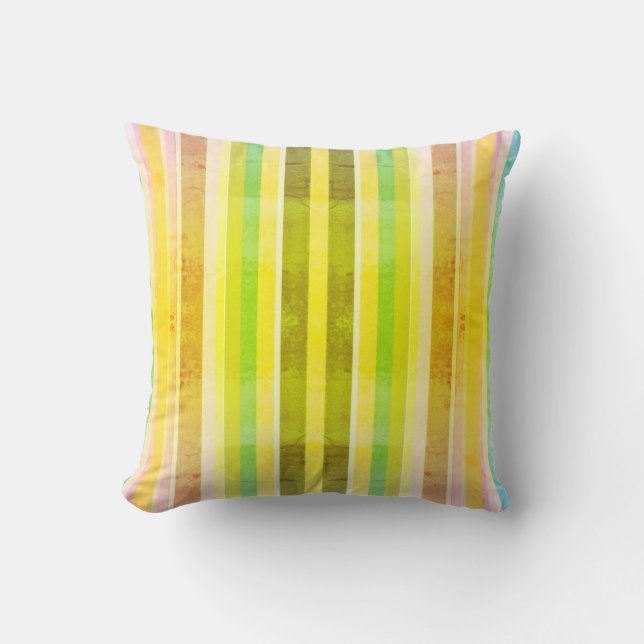 Orange Yellow and Green Striped Throw Pillow (Front)