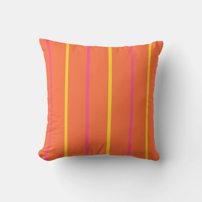 Orange Yellow and Pink Thin Vertical Stripes Cushion (Front)