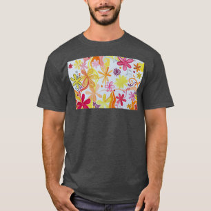 Orange Yellow and Red Painted Flowers Pattern T-Shirt
