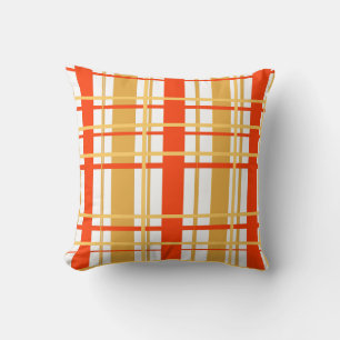 Orange, yellow and White Plaid Throw Pillow