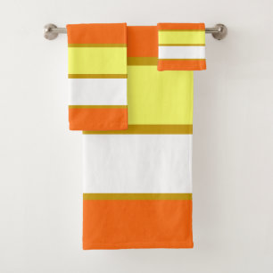 Orange, Yellow and White Stripes Bath Towel Set