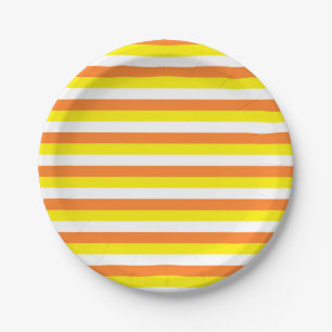 Orange, Yellow and White Stripes Paper Plate