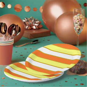Orange, Yellow and White Stripes Paper Plate