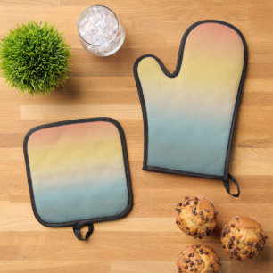 Orange Yellow Aqua Sunset Sky Oven Mitt & Pot Holder Set