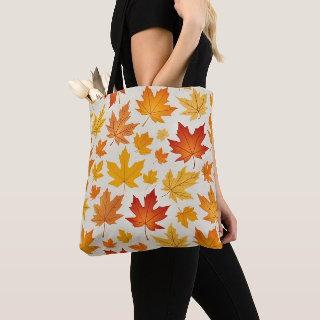 Orange Yellow Autumn Maple Leaves Pattern  Tote Bag (Close Up)