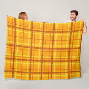 ORANGE YELLOW AUTUMN PLAID PATTERN FLEECE BLANKET