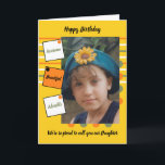 Orange yellow awesome daughter photo birthday card<br><div class="desc">Personalise this greeting card for your Daughter,  with a photo.
Designed in orange,  yellow,  black and green.
We're so proud to call you our Daughter.
Awesome,  adorable,  beautiful
Birthday card for Daughter</div>