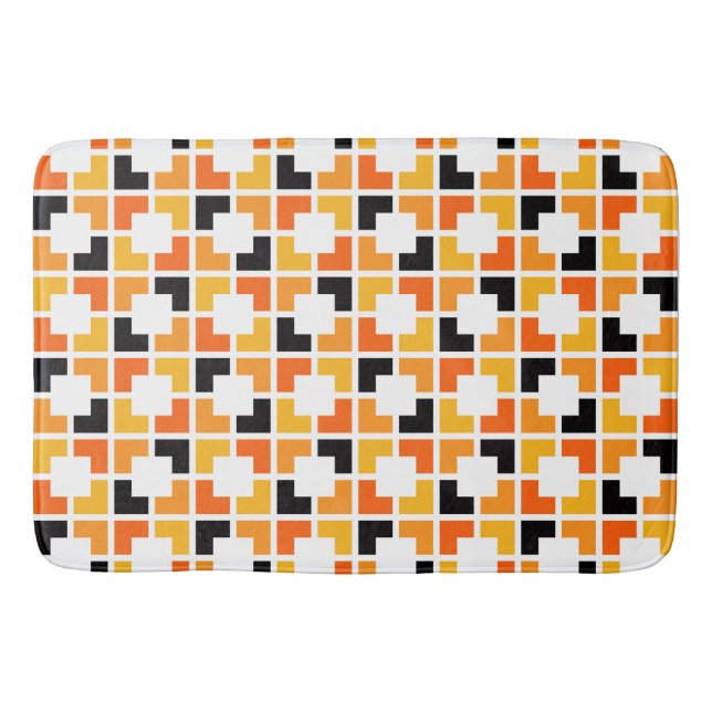 Orange Yellow Black Squares geometric pattern Bath Mat (Front)