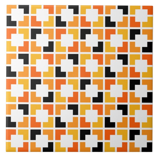 Orange Yellow Black Squares geometric pattern Ceramic Tile (Front)
