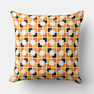 Orange Yellow Black Squares geometric pattern Cushion