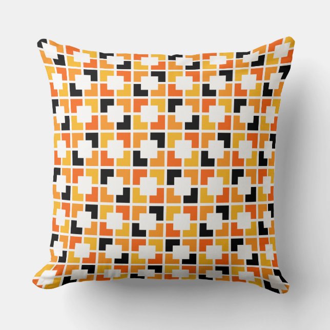 Orange Yellow Black Squares geometric pattern Cushion (Front)