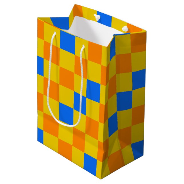 Orange Yellow Blue Chequered Pattern Design  Medium Gift Bag (Front Angled)