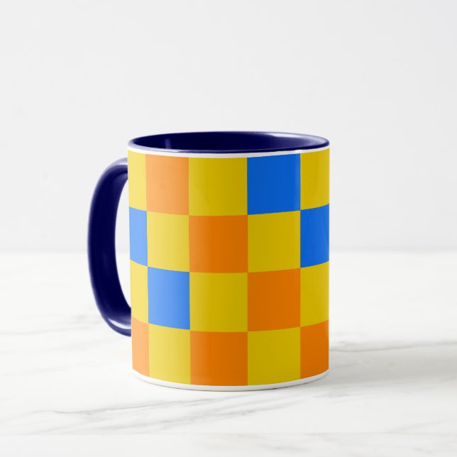 Orange Yellow Blue Chequered Pattern Design  Mug (Front Left)