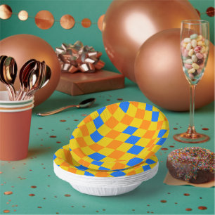 Orange Yellow Blue Chequered Pattern Design Paper Plate
