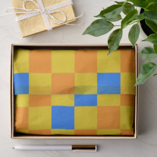 Orange Yellow Blue Chequered Pattern Design Tissue Paper