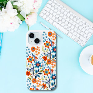 Orange Yellow Blue Green Retro Vintage Floral  iPhone 15 Case