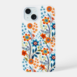 Orange Yellow Blue Green Retro Vintage Floral iPhone 15 Case