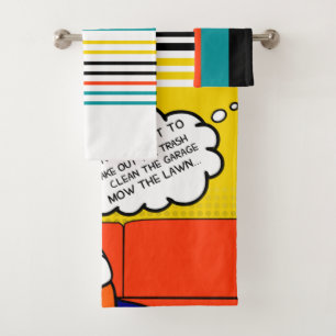 orange yellow blue Honey Do Rugged Geek Comics Bath Towel Set