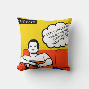 orange yellow blue Honey Do Rugged Geek Comics Cushion