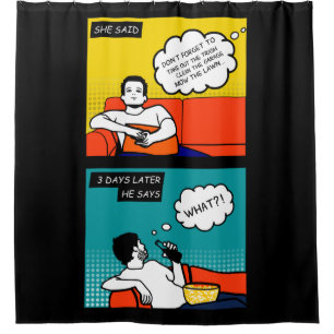 orange yellow blue Honey Do Rugged Geek Comics Shower Curtain