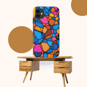 Orange Yellow Blue Pink Brown Mosaic Art Pattern iPhone 11 Case