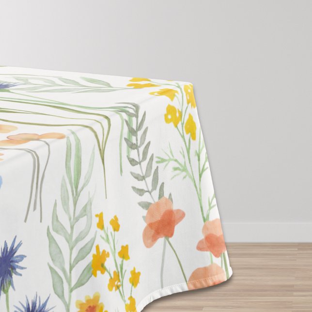 Orange Yellow Blue Watercolor Wildflower Tablecloth (Creator Uploaded)