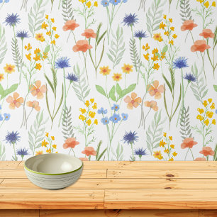 Orange Yellow Blue Watercolor Wildflower Wallpaper