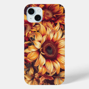 ORANGE YELLOW BROWN AUTUMN SUNFLOWERS iPhone 15 MINI CASE