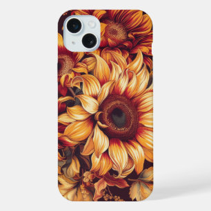 ORANGE YELLOW BROWN AUTUMN SUNFLOWERS iPhone 15 PLUS CASE