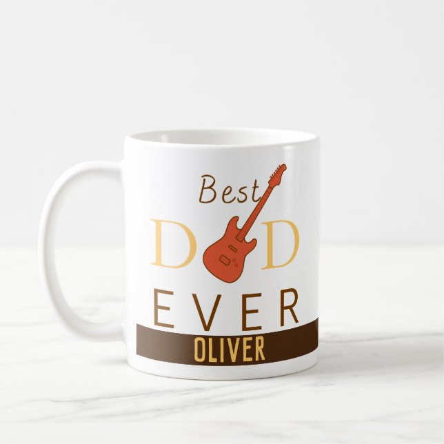  Orange Yellow Brown Best Dad Ever Music Guitar    Coffee Mug (Left)