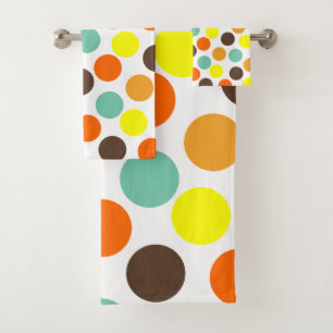 Orange, Yellow, Brown, Blue Dots  Bath Towel Set