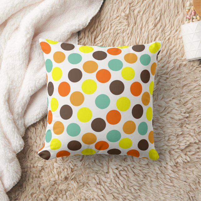 Orange, Yellow, Brown, Blue Dots  Cushion (Blanket)