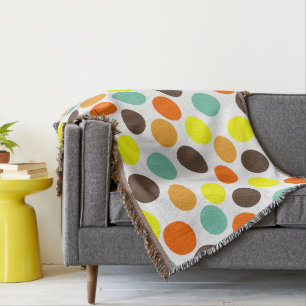 Orange, Yellow, Brown, Blue Dots Throw Blanket