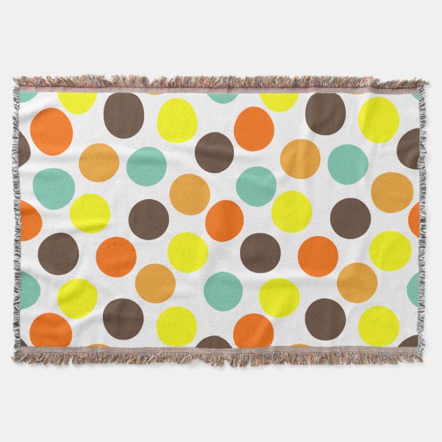 Orange, Yellow, Brown, Blue Dots  Throw Blanket (Front)