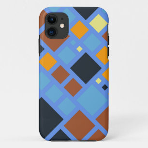 Orange Yellow Brown Retro Modern Squares Pattern iPhone 11 Case