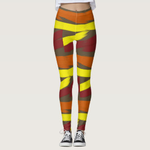 Orange Yellow Burgundy Brown Harvest Fall Art Deco Leggings
