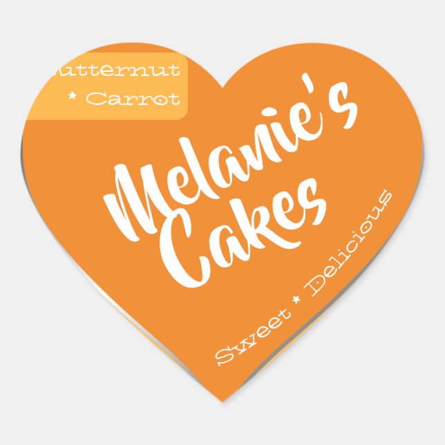Orange Yellow Carrot Custom Bakery Cake Packaging Heart Sticker (Front)
