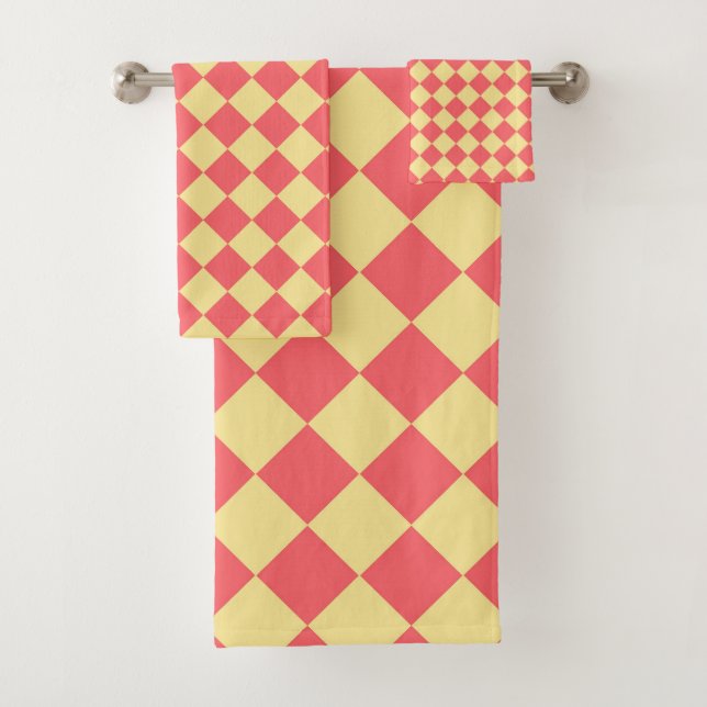 Orange Yellow Chequered Diamond Pattern  Bath Towel Set (Insitu)
